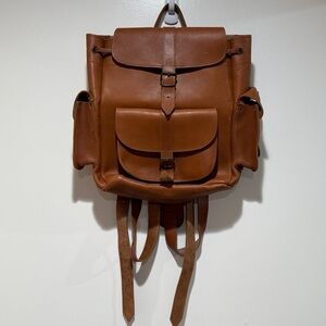 Handmade‎ Greek Genuine Leather Backpack Travel Rucksack Side Pockets Brown